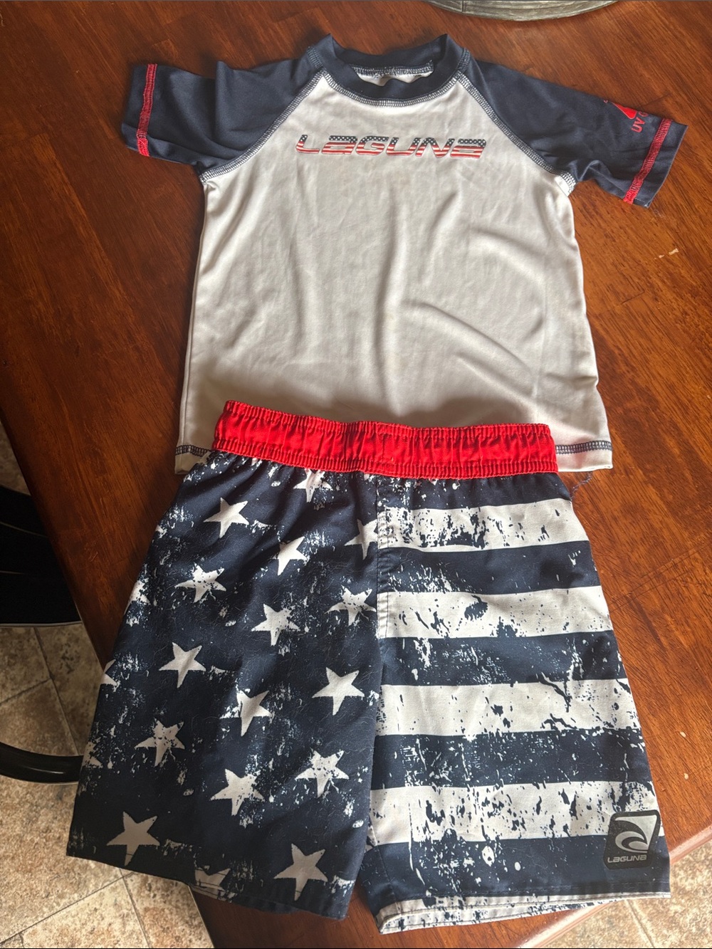 Laguna Boys Navy, White & Red Rash Guard Set 3T